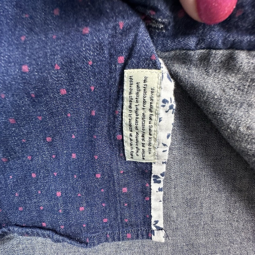 7 Diamonds Audio Tree Shirt Mens XL Blue Dots Stretch Denim Woven Button Up - Picture 7 of 14